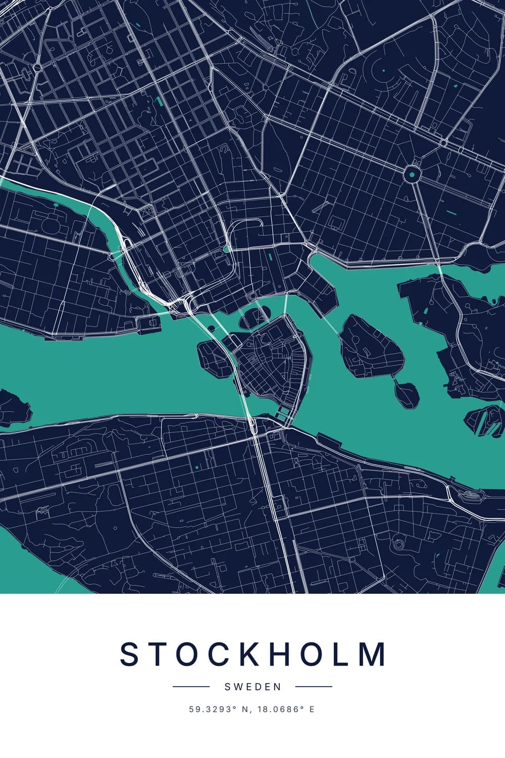 Harbour design: a city map poster of Stockholm