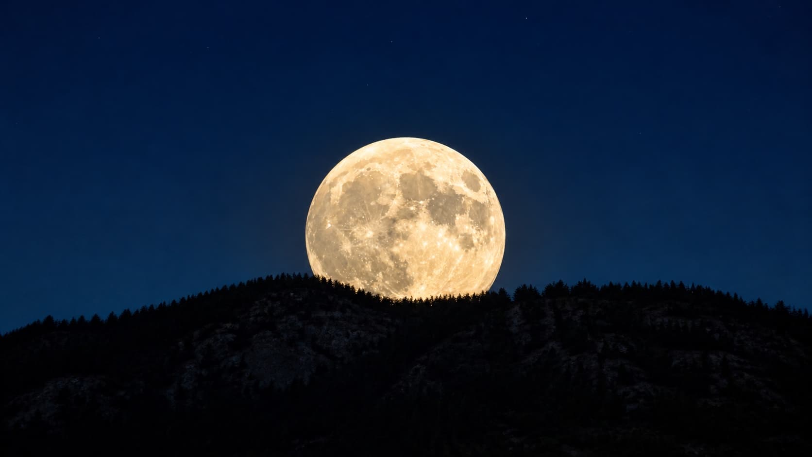 A glowing supermoon rising large and golden over a quiet horizon.