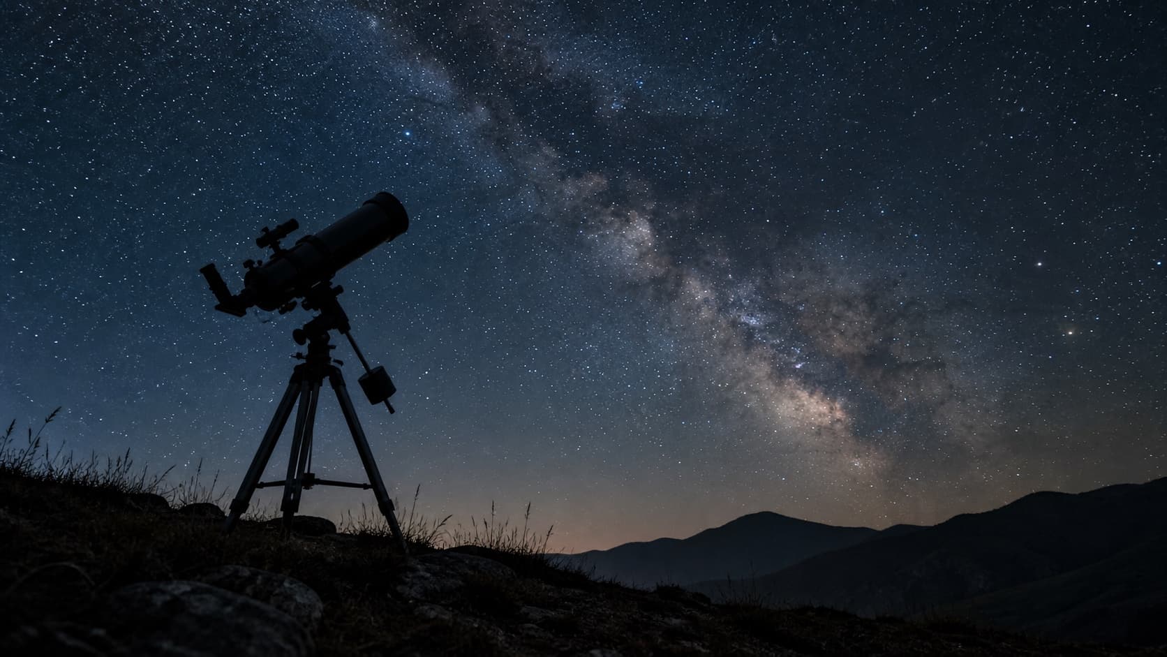 A telescope pointed at the night sky for stargazing.